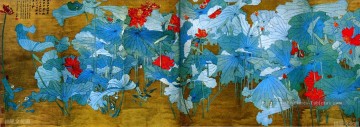 Chang Dai chien Lotus 31 antique chinois ancienne Chine à l’encre Peinture à l'huile
